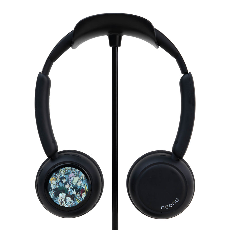 Black Custom Anime Display Headphones showing My Hero Academia artwork on the customizable screen