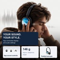 Black M1 headphones worn by a model with app sound controls and approximate weight