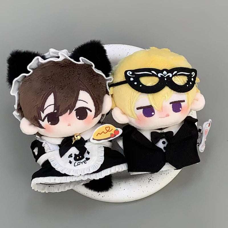 Cat Maid Outfit Set for 10cm Cotton Doll - Ears, Dress, Bib & Tail