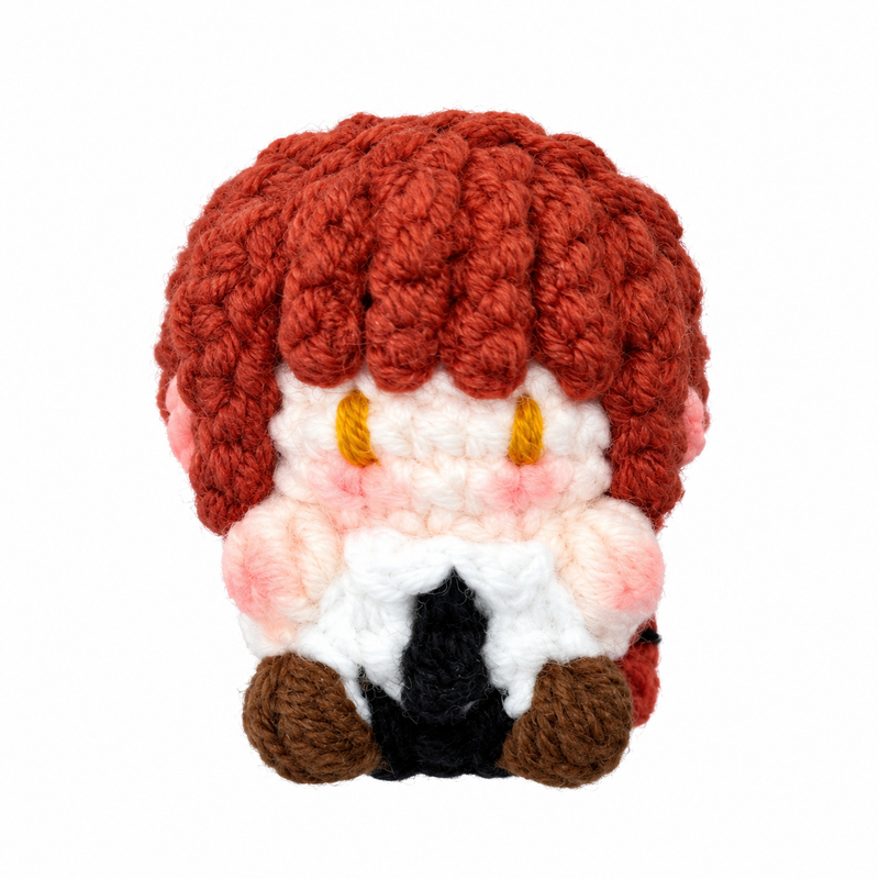 Handmade Chainsaw Man Makima crochet charm on a white background