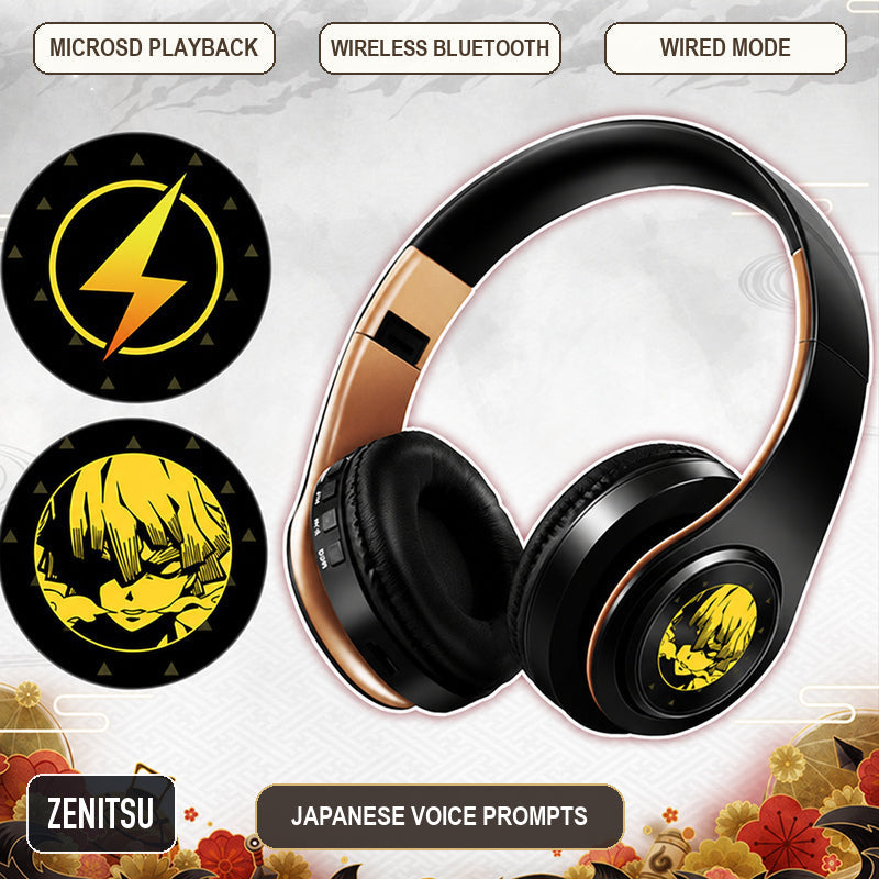 Zenitsu anime voice Bluetooth headphones — Black / Gold