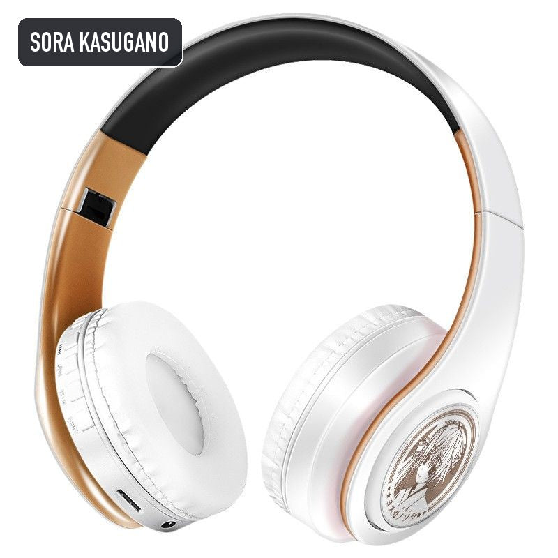 Sora Kasugano anime voice Bluetooth headphones — White / Gold