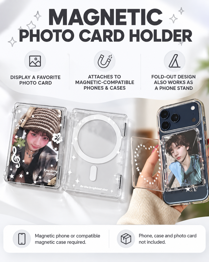 Magnetic photo card holder features and compatibility