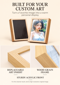 Replaceable art insert, wood-grain frame and acrylic front