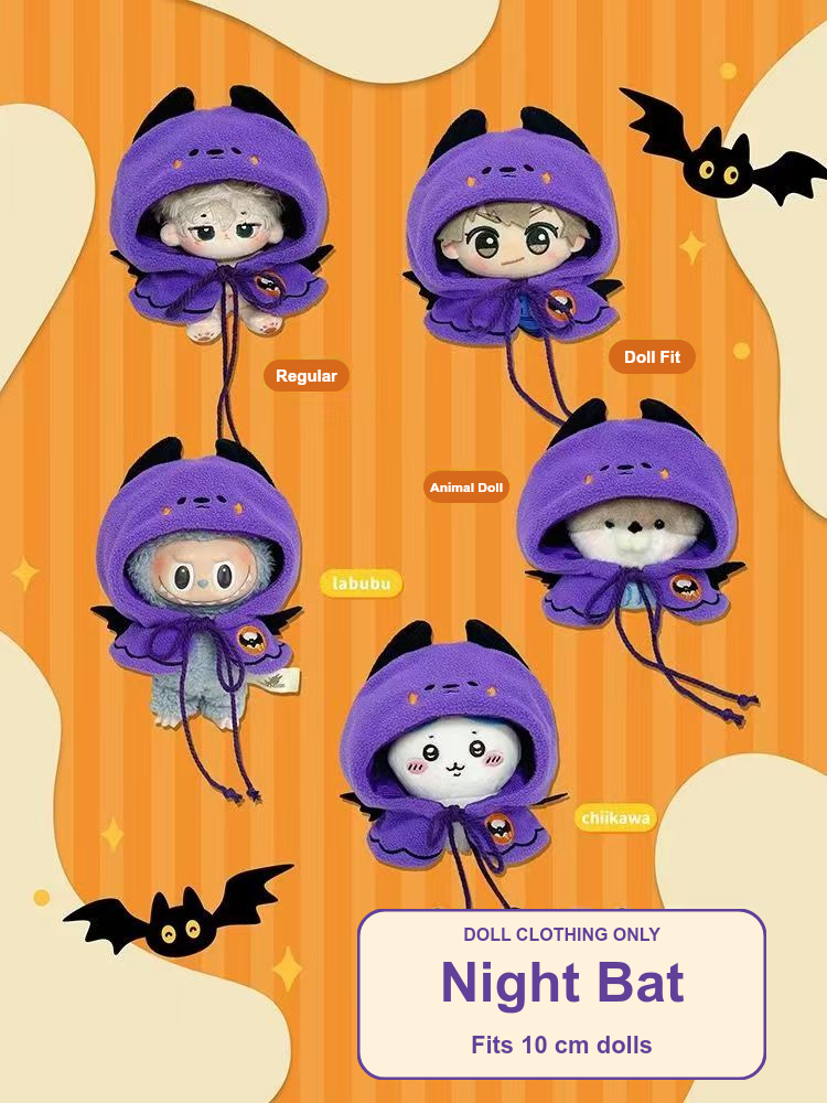 Purple night bat cloak fit examples; dolls and props not included