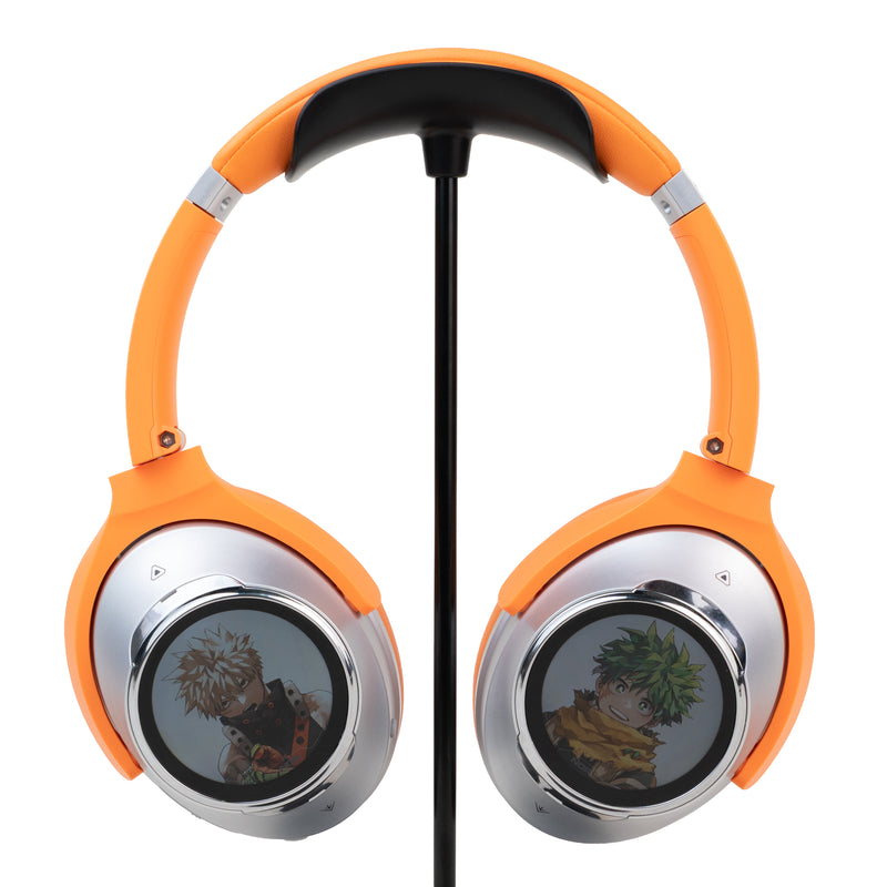 Dual-Screen ANC Headphones with My Hero Academia artwork shown on the customizable displays