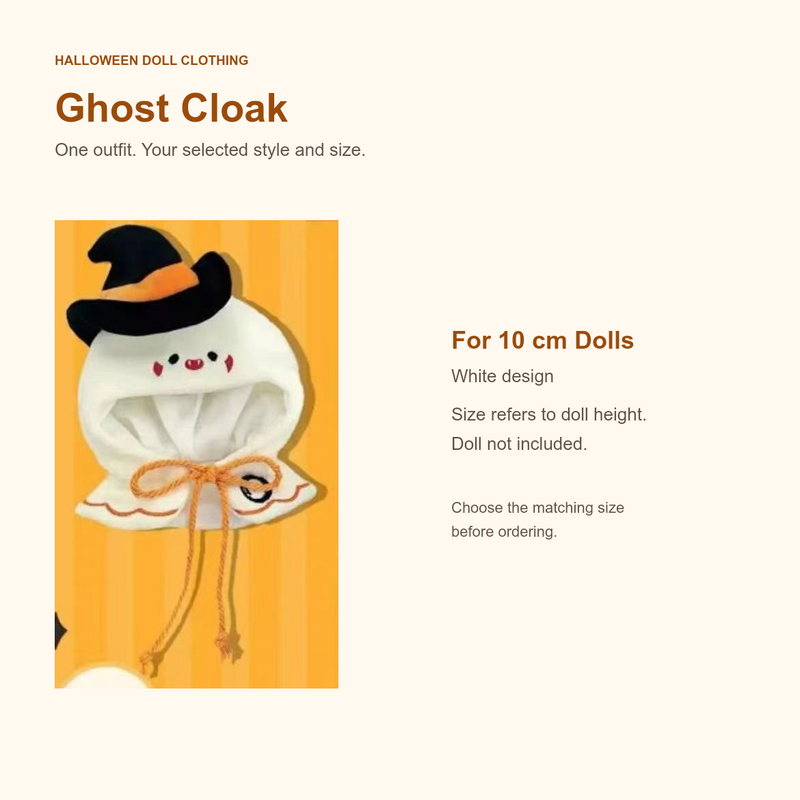 Ghost white cloak for 10 cm dolls; doll clothing only