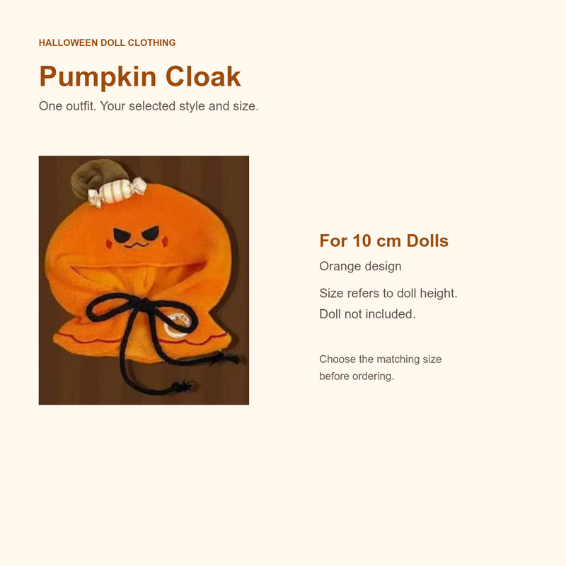 Pumpkin orange cloak for 10 cm dolls; doll clothing only