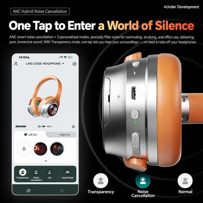 Dual-Screen ANC Headphones — Custom Display Over-Ear