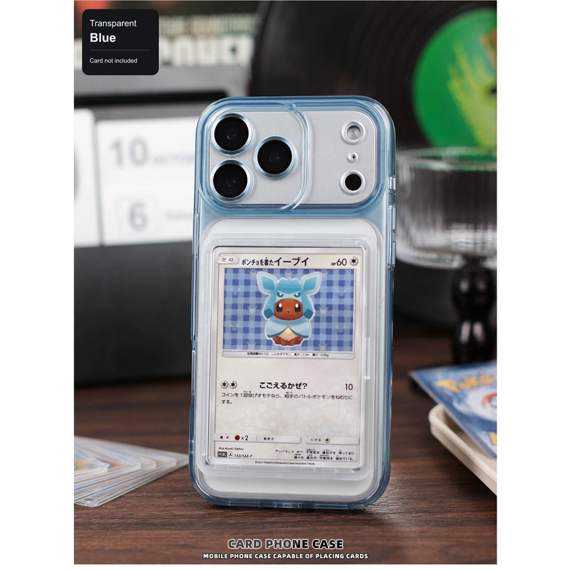 Transparent Blue trading-card display phone case; card not included