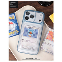 Transparent Blue trading-card display phone case; card not included