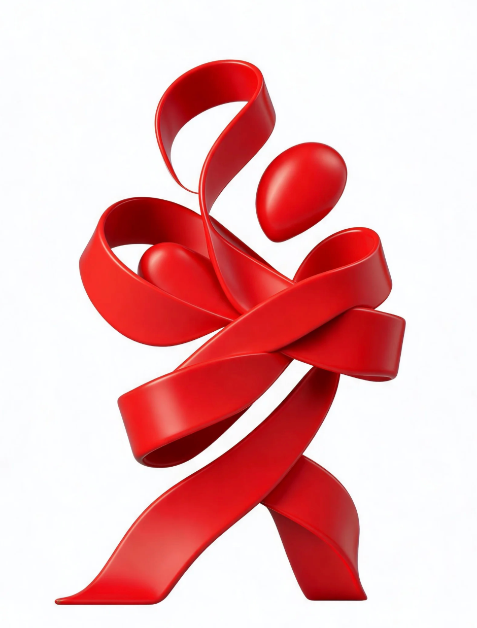 Abstract translucent red ribbon shape
